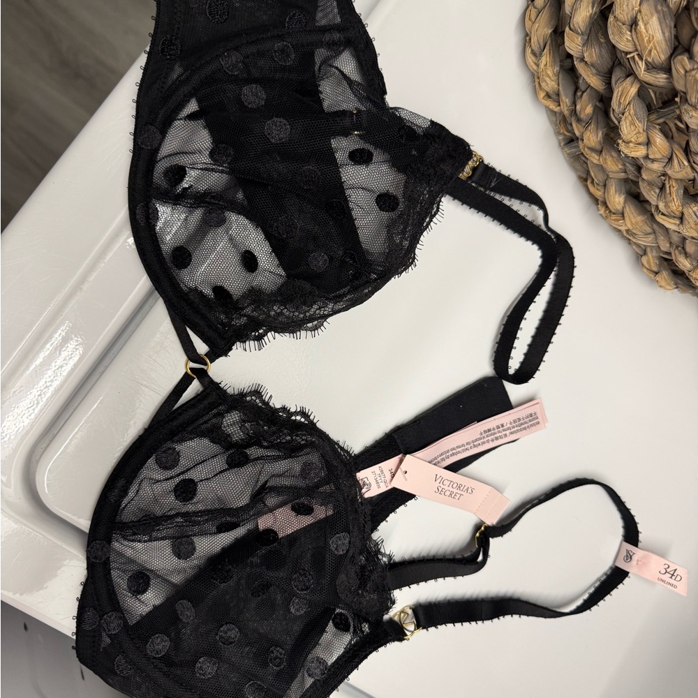 Victoria's Secret Sheer Black Polka Dot Bra